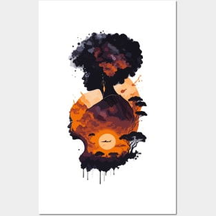 Hidden woman in African sunset Posters and Art